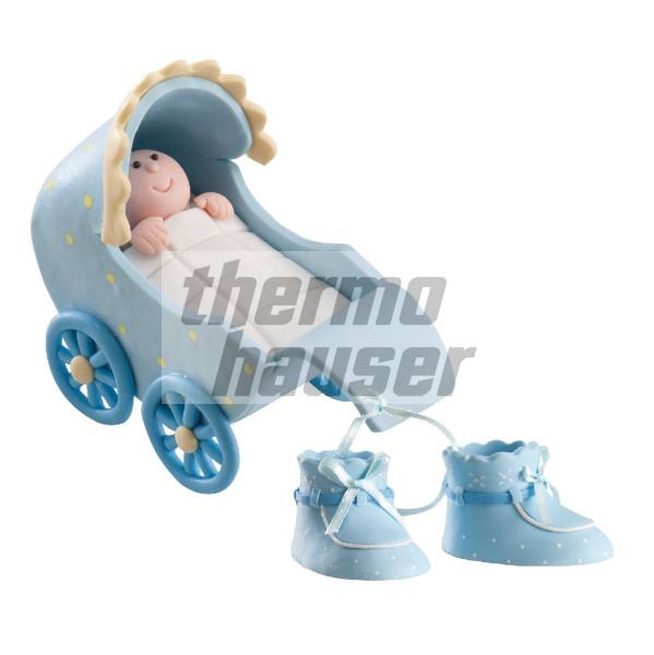 Tortenfigur Kinderwagen mit Babyschuhen, Junge
